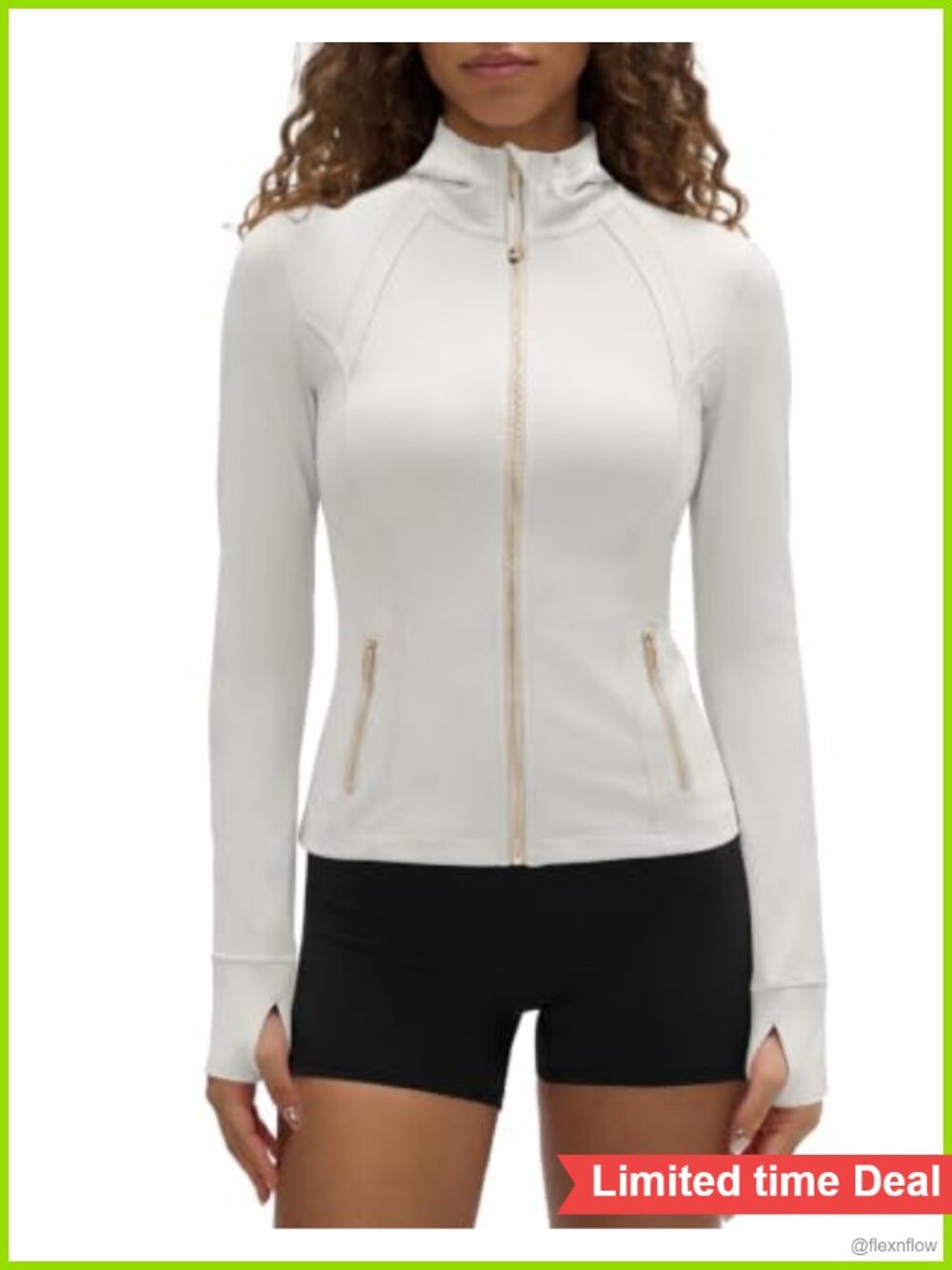 Women's Hooded Zip Up Athletic Jacket High Neck Running Thumb Holes